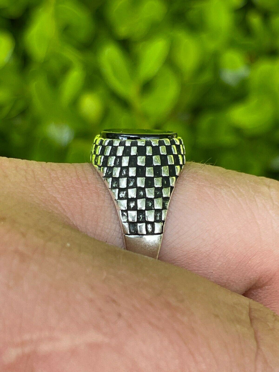 HarlemBling Mens Plain Real 925 Sterling Silver Black Onyx Stone Ring Pinky 7 8 9 10 11 12