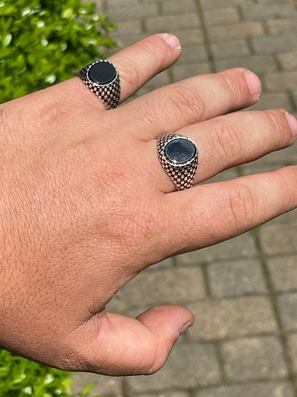 HarlemBling Mens Plain Real 925 Sterling Silver Black Onyx Stone Ring Pinky 7 8 9 10 11 12