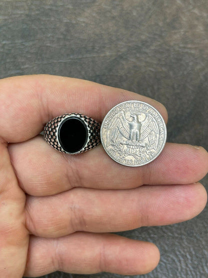 HarlemBling Mens Plain Real 925 Sterling Silver Black Onyx Stone Ring Pinky 7 8 9 10 11 12
