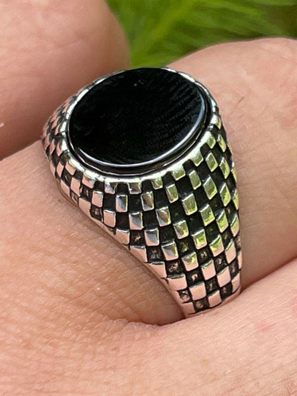 HarlemBling Mens Plain Real 925 Sterling Silver Black Onyx Stone Ring Pinky 7 8 9 10 11 12
