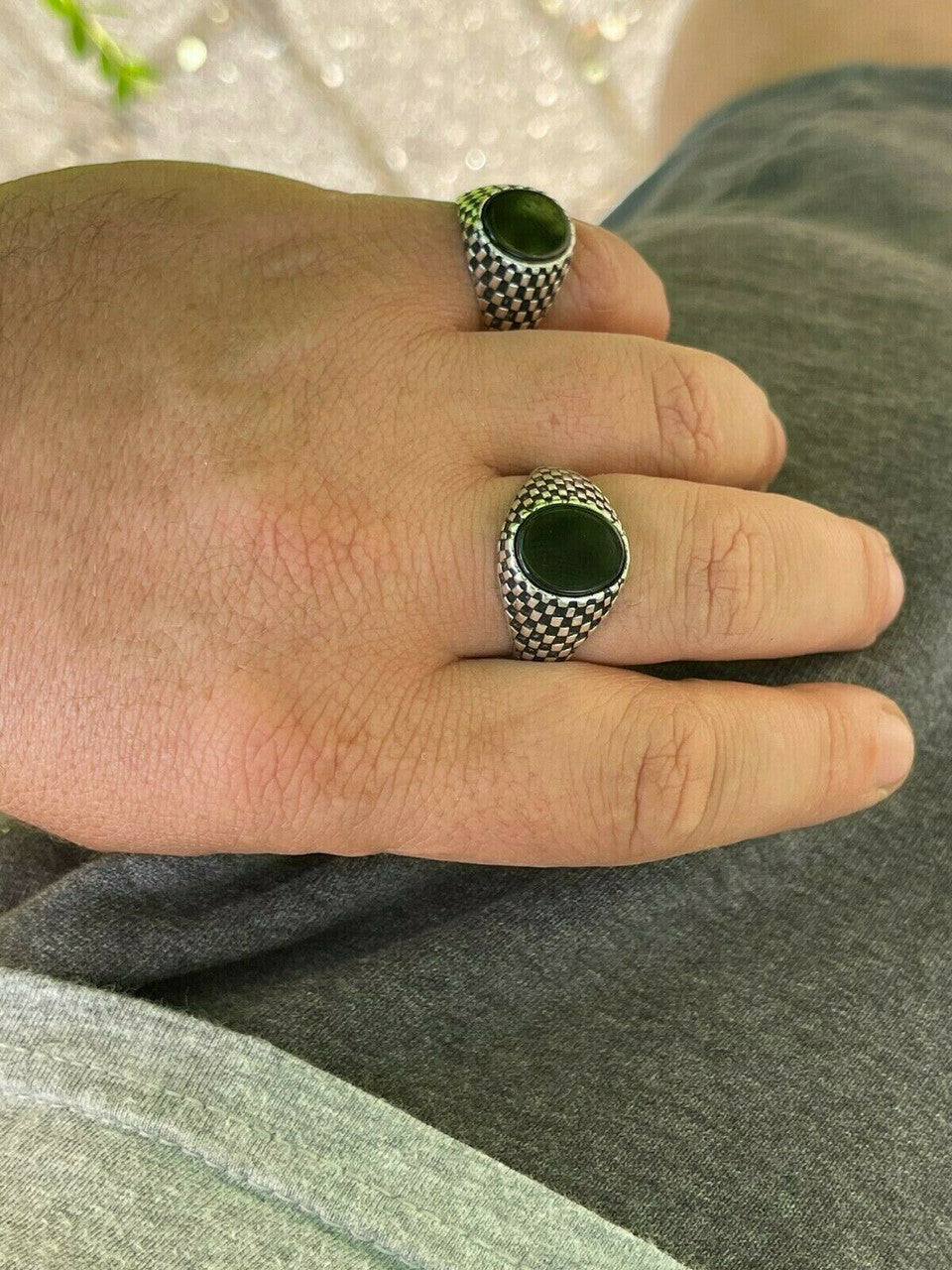 HarlemBling Mens Plain Real 925 Sterling Silver Black Onyx Stone Ring Pinky 7 8 9 10 11 12