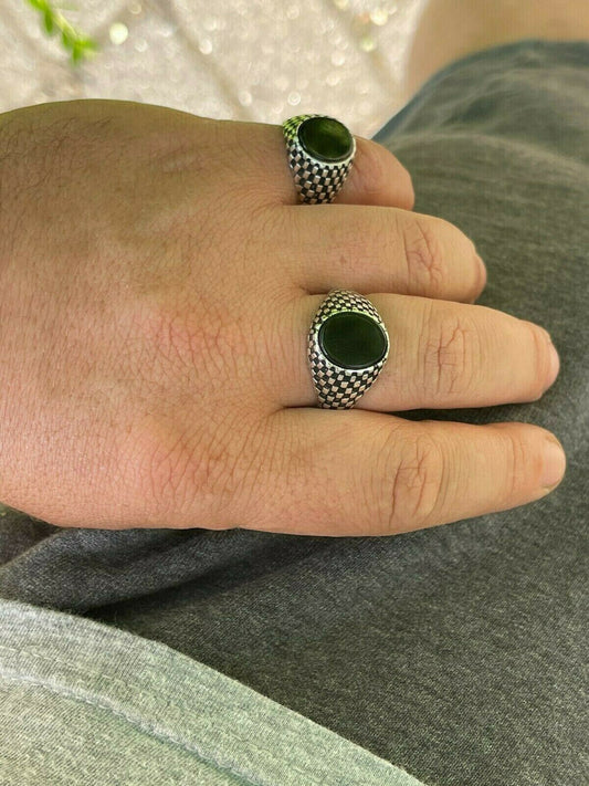 HarlemBling Mens Plain Real 925 Sterling Silver Black Onyx Stone Ring Pinky 7 8 9 10 11 12