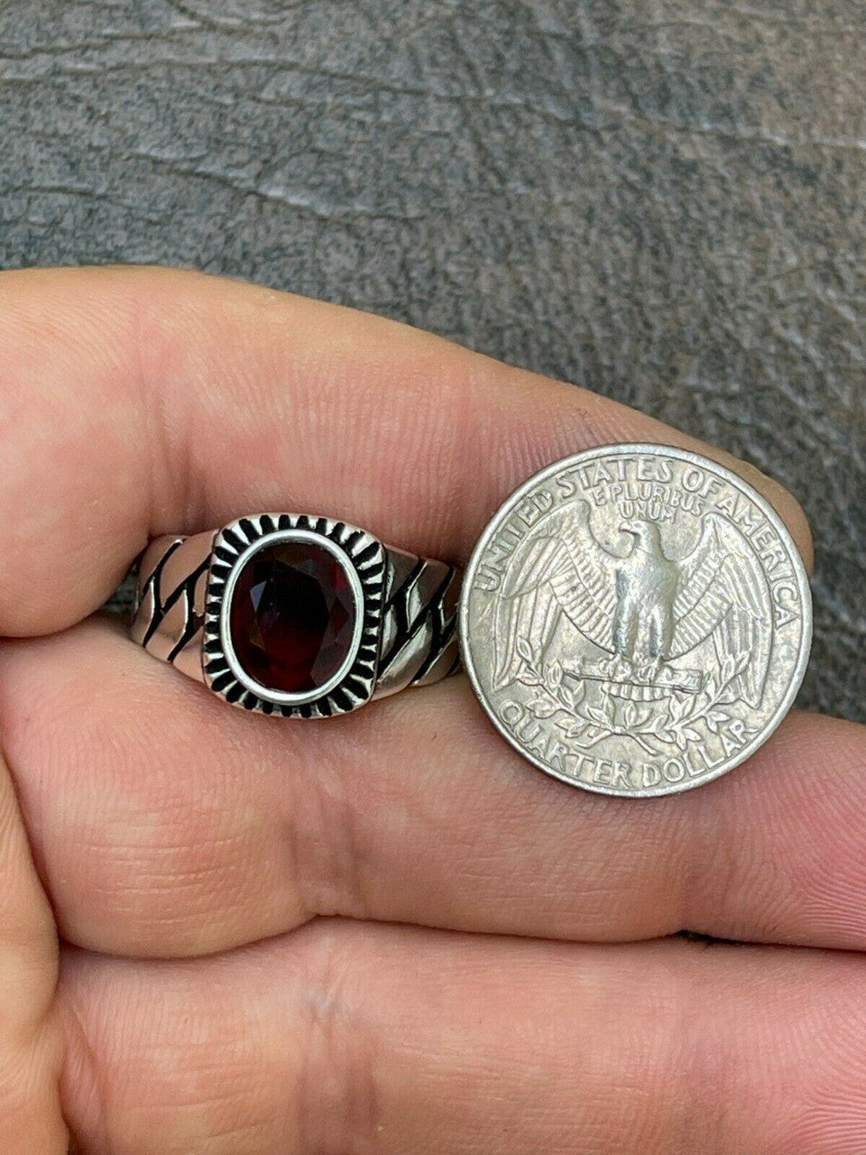 HarlemBling Mens Plain Real 925 Sterling Silver Ruby Red Stone Ring W Miami Cuban Link Band