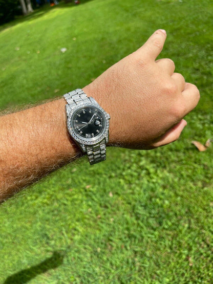 HarlemBling Mens Presidential Stainless 41mm Watch Fully Iced 12ct Flooded Out Diamond Bling