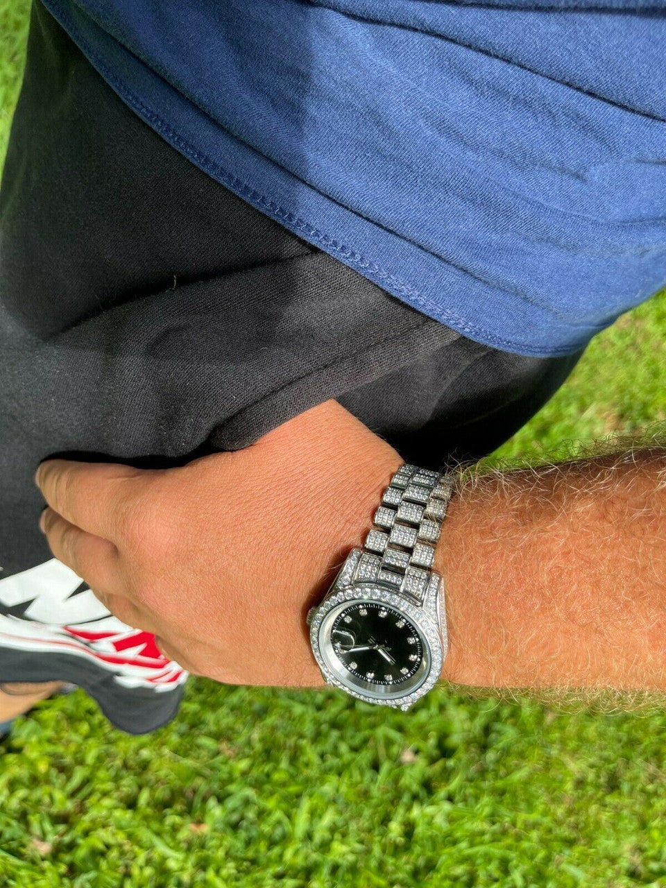 HarlemBling Mens Presidential Stainless 41mm Watch Fully Iced 12ct Flooded Out Diamond Bling