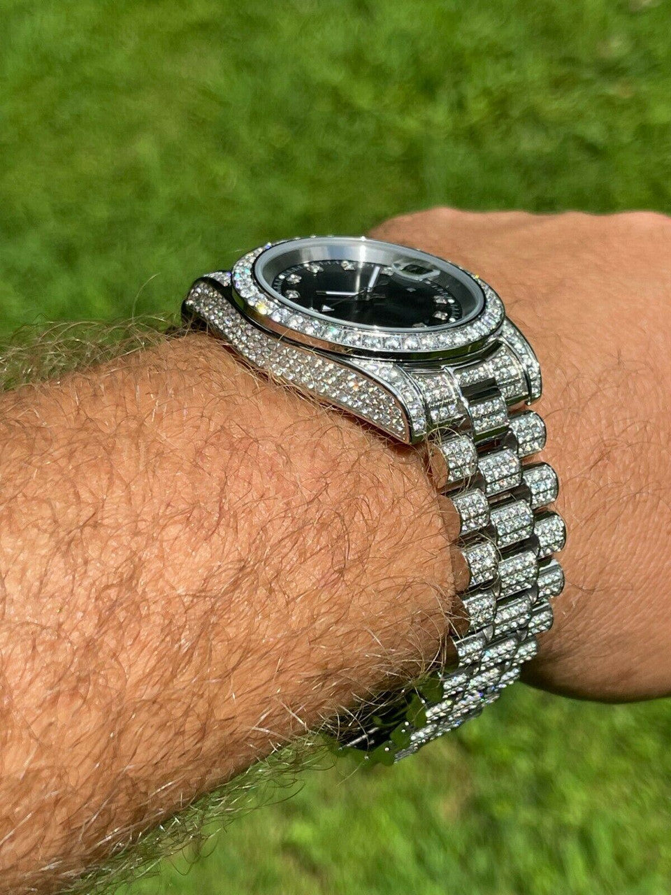 HarlemBling Mens Presidential Stainless 41mm Watch Fully Iced 12ct Flooded Out Diamond Bling