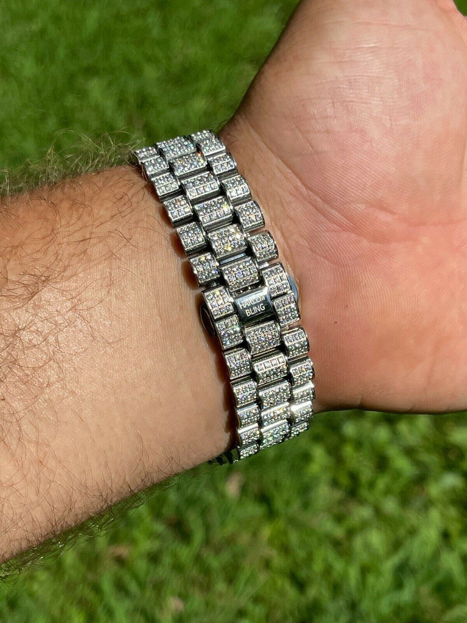 HarlemBling Mens Presidential Stainless 41mm Watch Fully Iced 12ct Flooded Out Diamond Bling