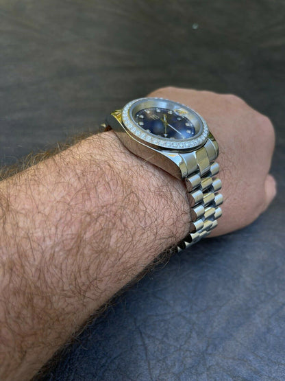 HarlemBling Mens Presidential Stainless Iced 3.3ct Moissanite Watch Pass Diamond Tester 41mm Blue Face