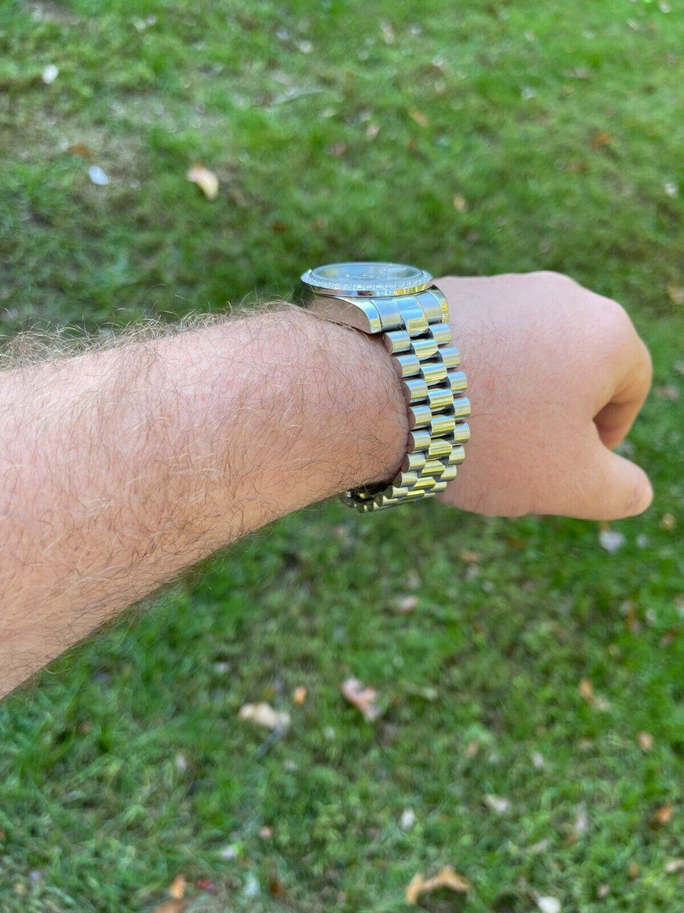 HarlemBling Mens Presidential Stainless Iced 3.3ct Moissanite Watch Pass Diamond Tester 41mm Blue Face