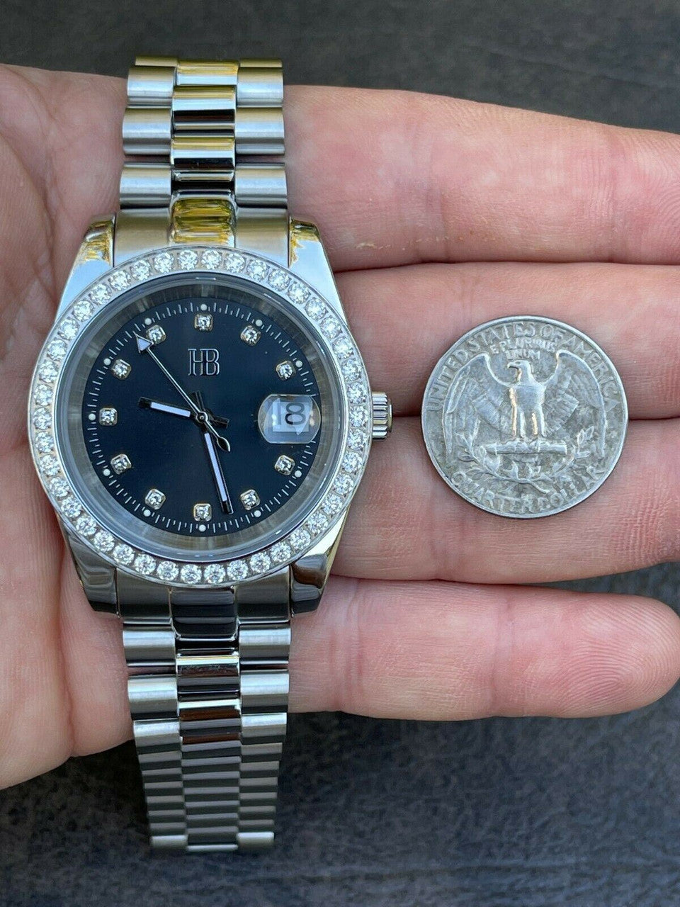 HarlemBling Mens Presidential Stainless Iced 3.3ct Moissanite Watch Pass Diamond Tester 41mm