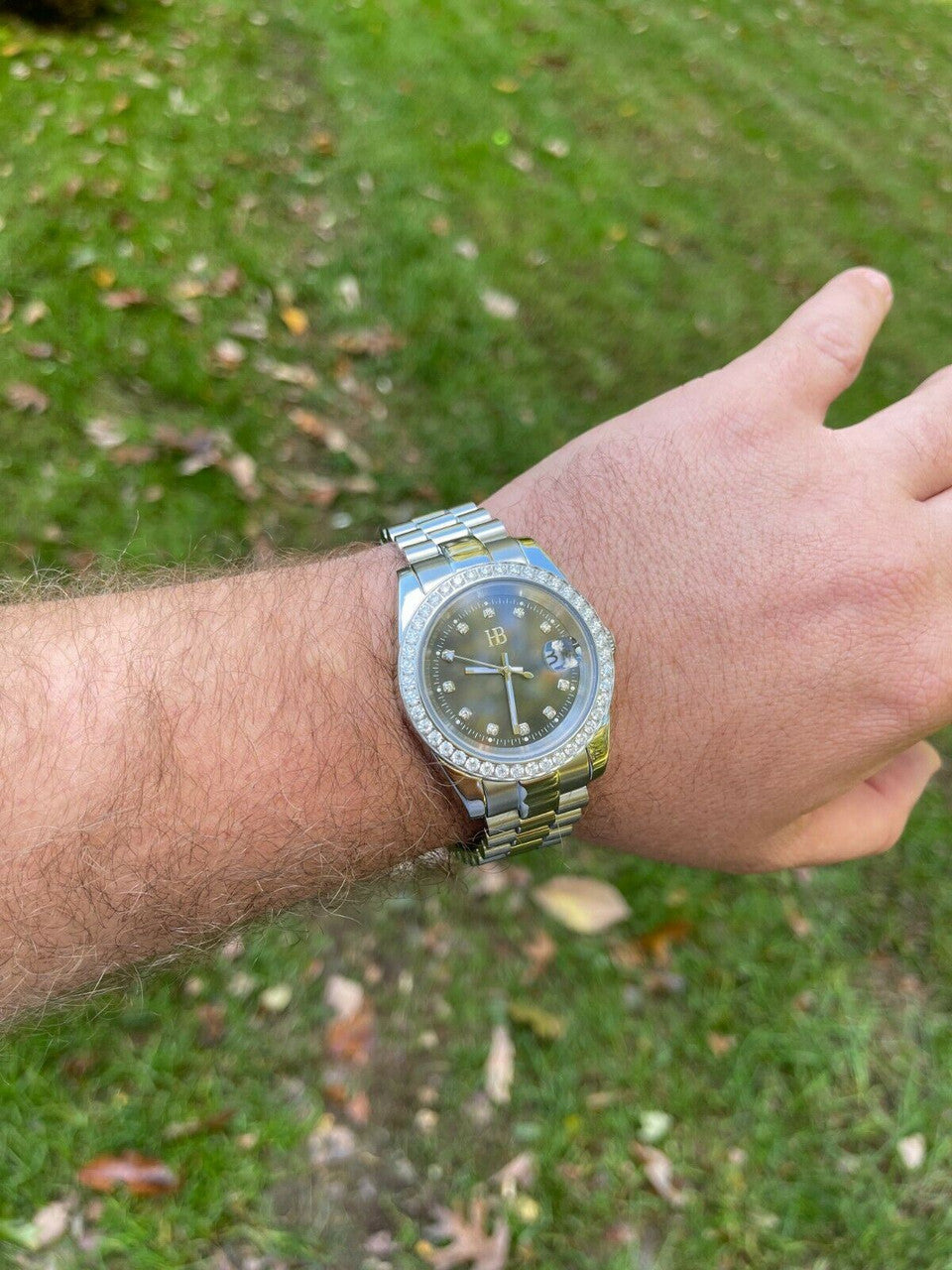 HarlemBling Mens Presidential Stainless Iced 3.3ct Moissanite Watch Pass Diamond Tester 41mm