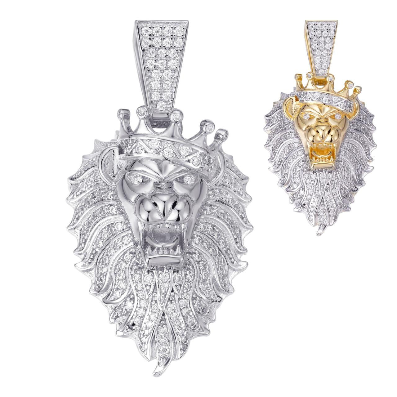 HarlemBling Mens Rasta Lion Crown Africa Pendant - 14k Gold Vermeil Or 925 Silver - CZ Stones - Small 1.5"