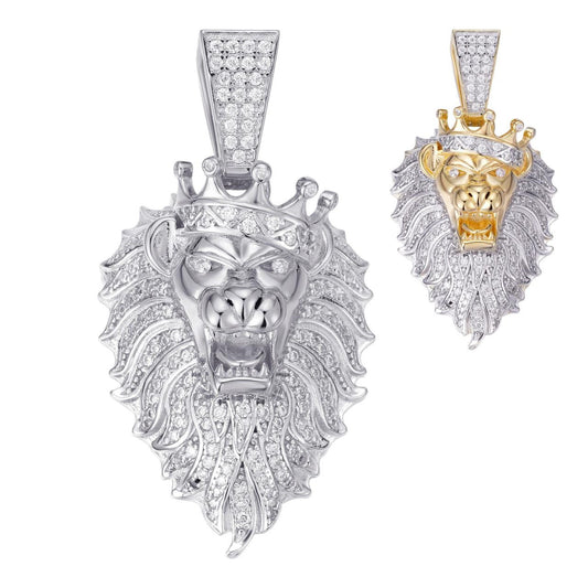 HarlemBling Mens Rasta Lion Crown Africa Pendant - 14k Gold Vermeil Or 925 Silver - CZ Stones - Small 1.5"