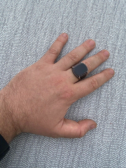 HarlemBling Mens Real 10k Gold and 925 Sterling Silver Black Onyx LARGE Ring Sz 7-13 16 Grams