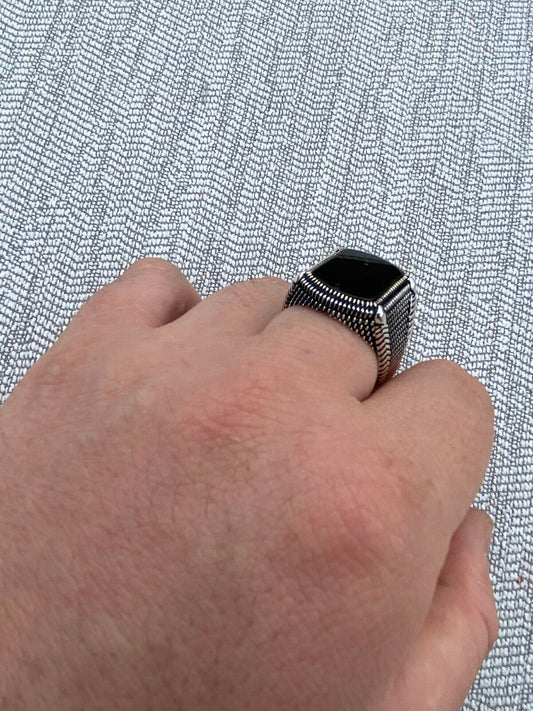 HarlemBling Mens Real 10k Gold and 925 Sterling Silver Black Onyx LARGE Ring Sz 7-13 16 Grams