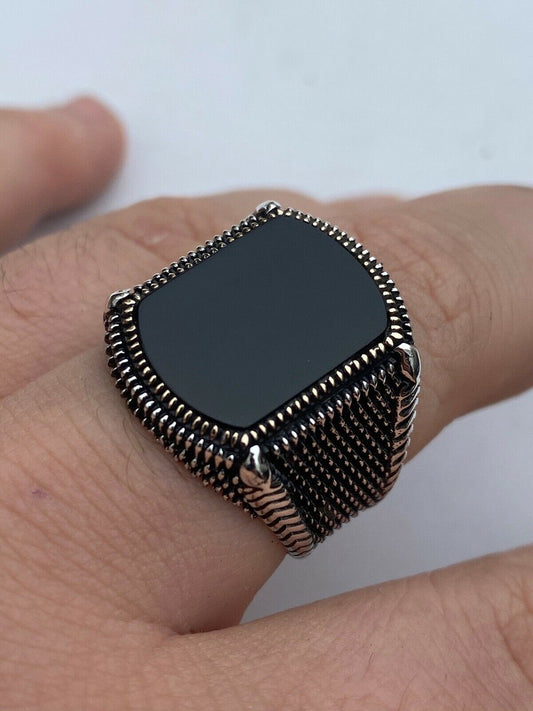HarlemBling Mens Real 10k Gold and 925 Sterling Silver Black Onyx LARGE Ring Sz 7-13 16 Grams