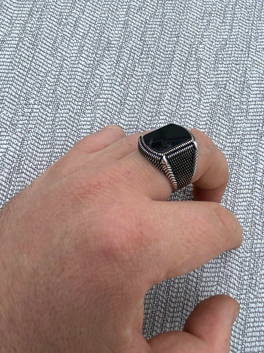 HarlemBling Mens Real 10k Gold and 925 Sterling Silver Black Onyx LARGE Ring Sz 7-13 16 Grams
