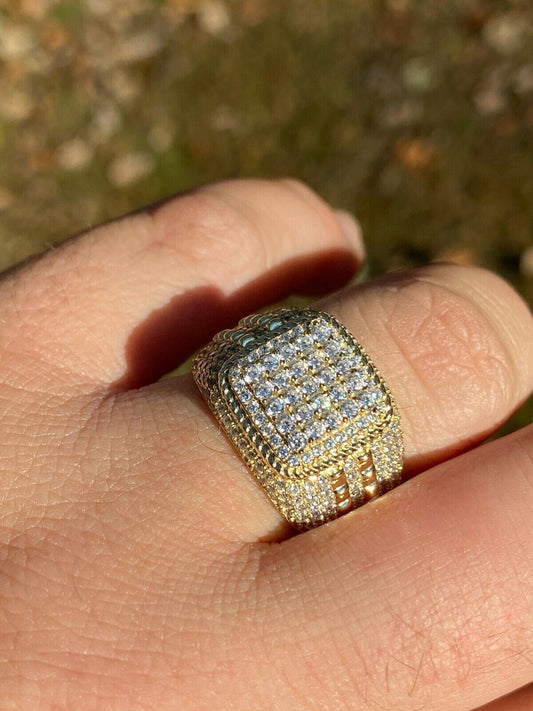 HarlemBling Mens Real 14k Gold and 925 Sterling Silver Ring Real Icy Cluster Hip Hop Pinky