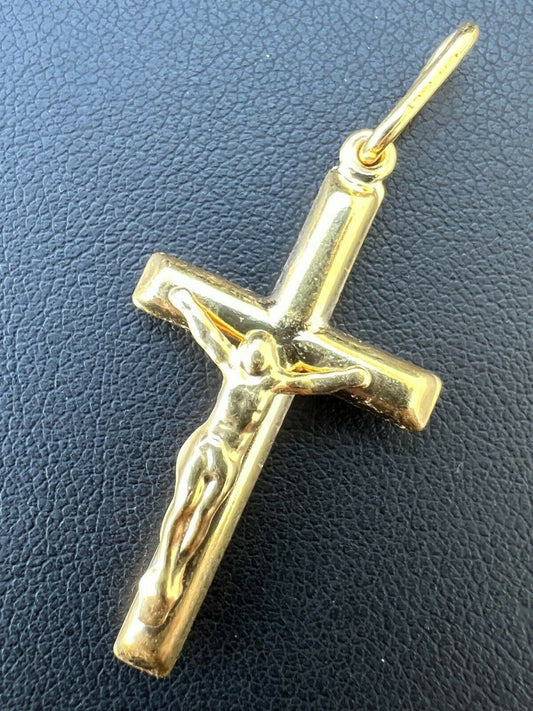 HarlemBling Mens REAL 14k Yellow Gold Vermeil 925 Jesus on Cross Crucifix Necklace Pendant