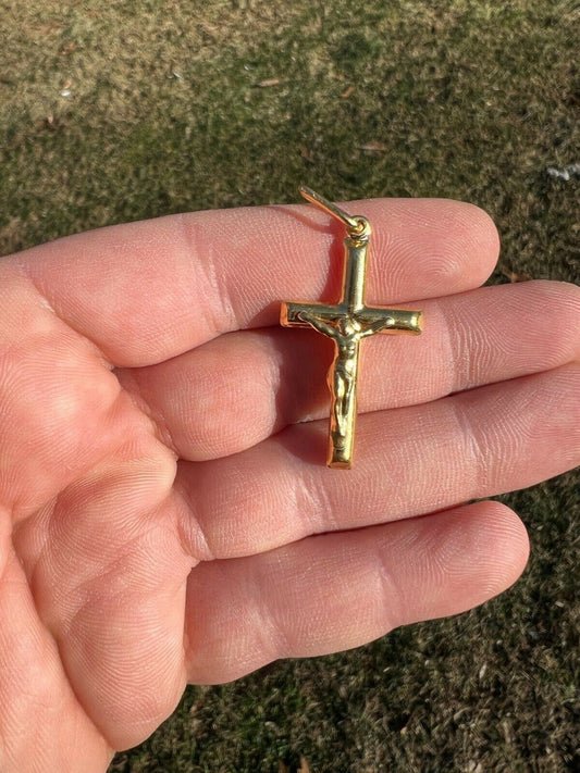 HarlemBling Mens REAL 14k Yellow Gold Vermeil 925 Jesus on Cross Crucifix Necklace Pendant