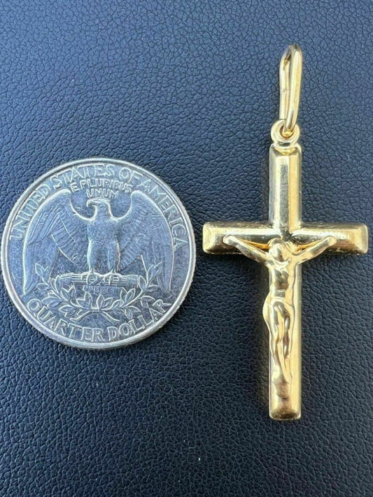 HarlemBling Mens REAL 14k Yellow Gold Vermeil 925 Jesus on Cross Crucifix Necklace Pendant