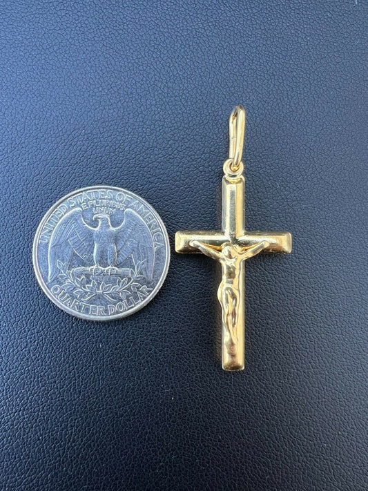 HarlemBling Mens REAL 14k Yellow Gold Vermeil 925 Jesus on Cross Crucifix Necklace Pendant