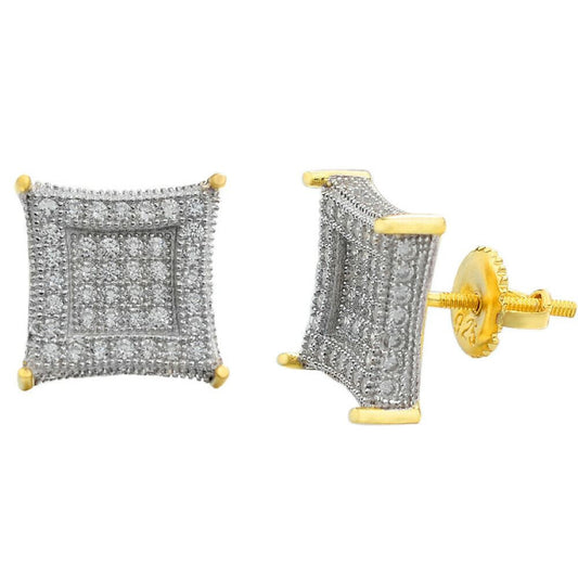 HarlemBling Mens Real 925 Sterling Silver and 14k Gold Iced Kite Moissanite Earrings Studs
