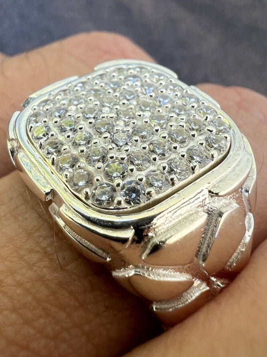 HarlemBling Mens Real 925 Sterling Silver Iced CZ Nugget Ring Hip Hop Size 7 8 9 10 11 12 13