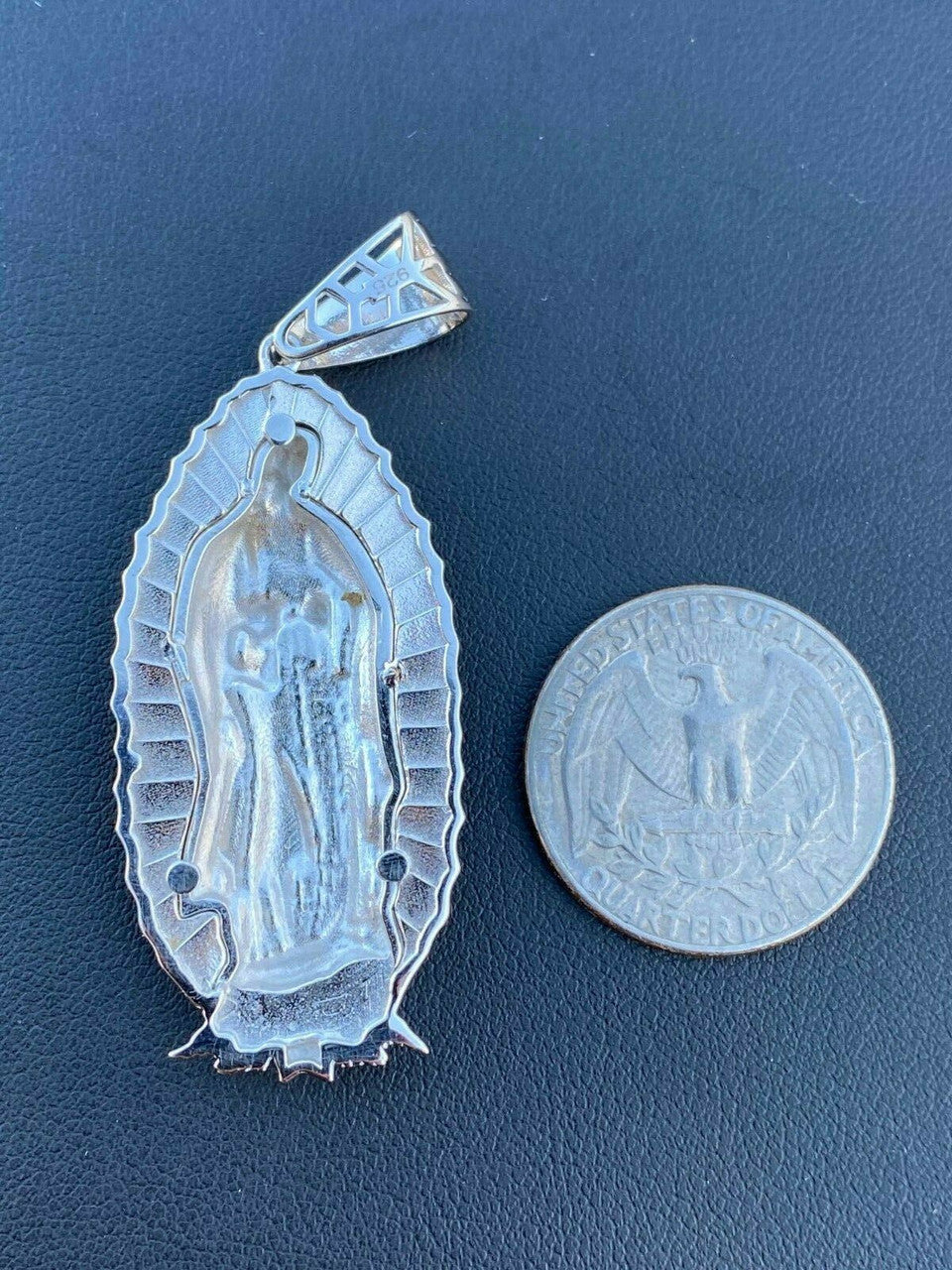 HarlemBling Mens Real 925 Sterling Silver - Virgin Mary Guadalupe Necklace Senora Pendant