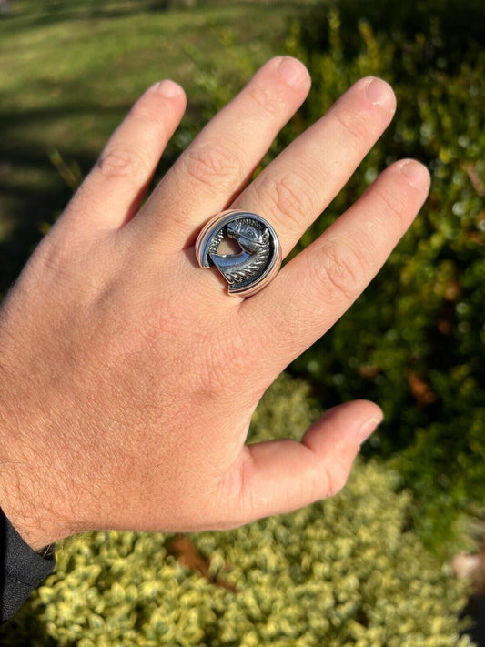 HarlemBling Mens Real Plain Solid 925 Sterling Silver Horse & Lucky Horseshoe Ring Size 7-13