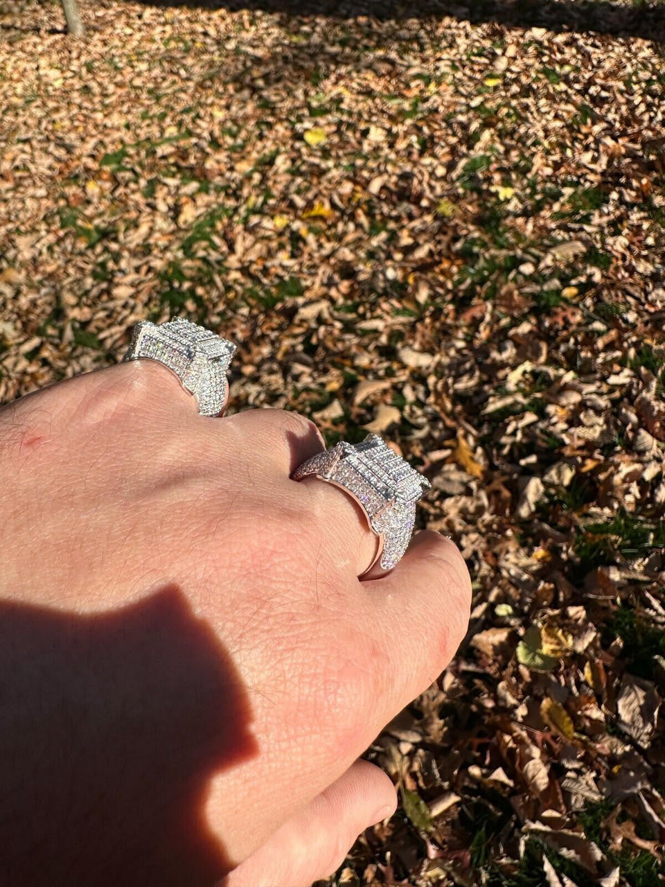 HarlemBling Men's Real Solid 925 Silver MOISSANITE Large 3D Rectangular Iced Hip Hop Ring