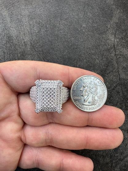 HarlemBling Men's Real Solid 925 Silver MOISSANITE Large 3D Rectangular Iced Hip Hop Ring