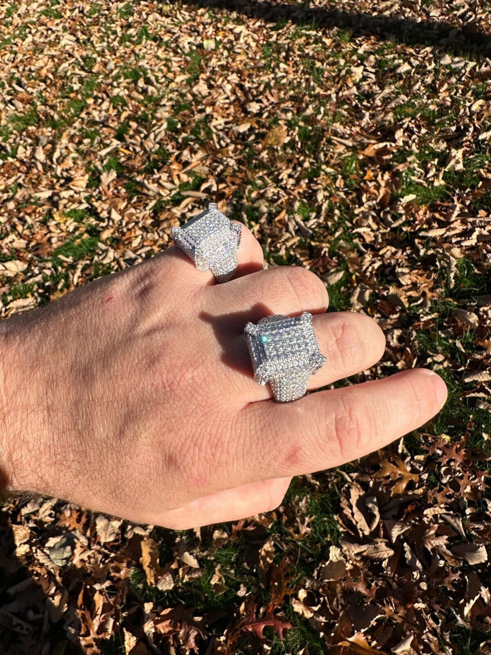 HarlemBling Men's Real Solid 925 Silver MOISSANITE Large 3D Rectangular Iced Hip Hop Ring