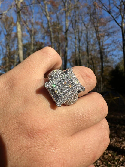 HarlemBling Men's Real Solid 925 Silver MOISSANITE Large 3D Rectangular Iced Hip Hop Ring