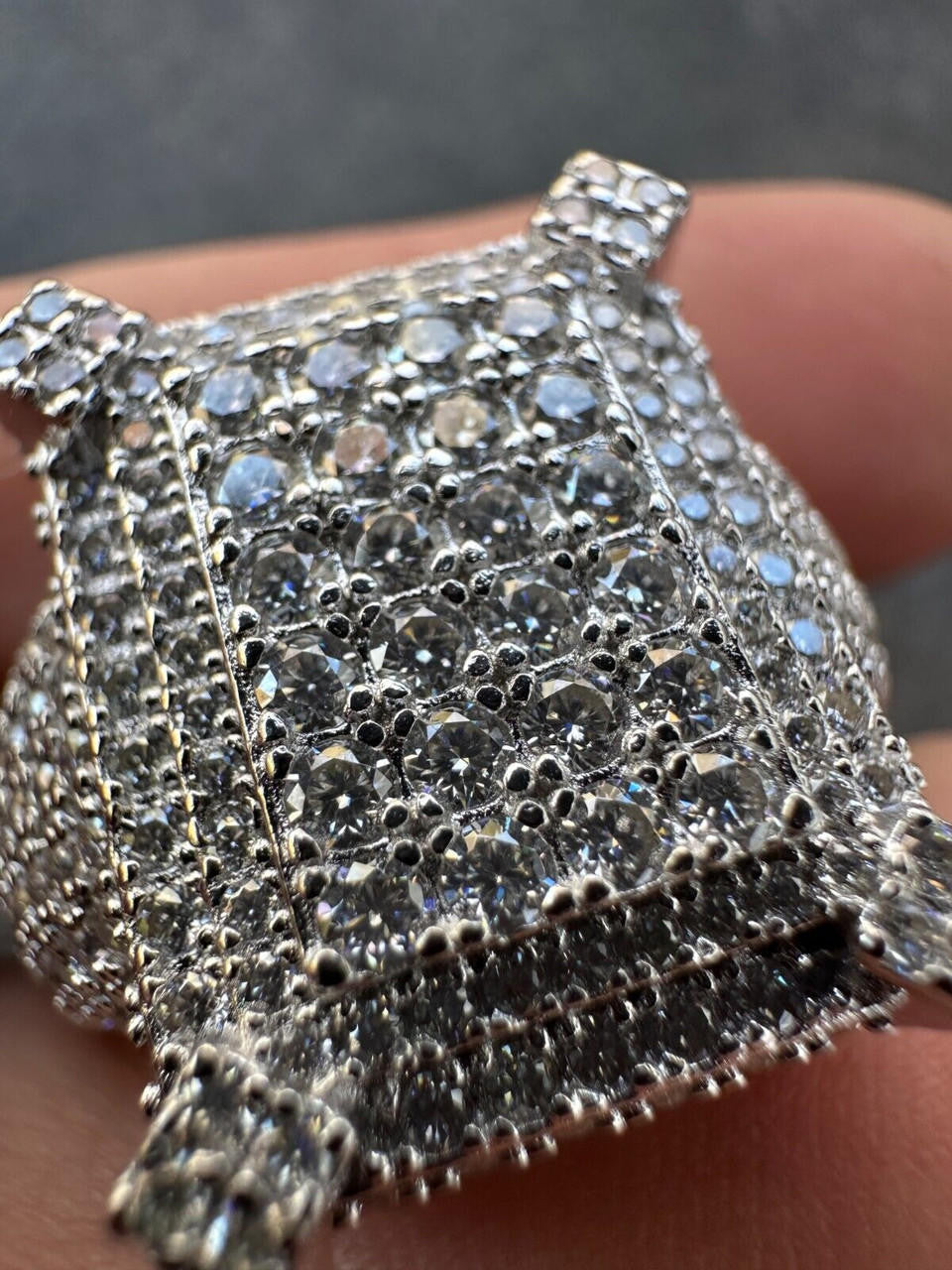 HarlemBling Men's Real Solid 925 Silver MOISSANITE Large 3D Rectangular Iced Hip Hop Ring