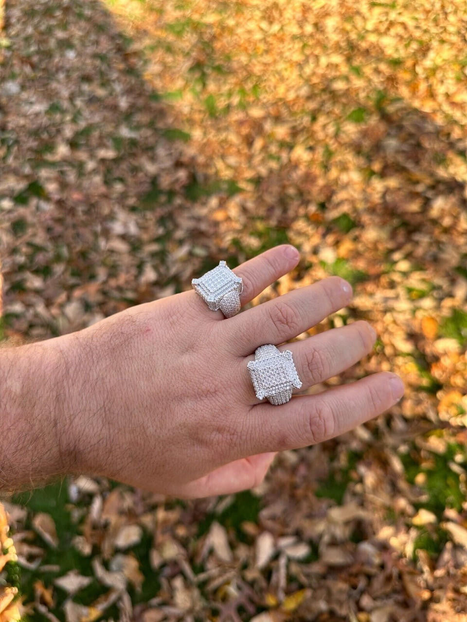 HarlemBling Men's Real Solid 925 Silver MOISSANITE Large 3D Rectangular Iced Hip Hop Ring