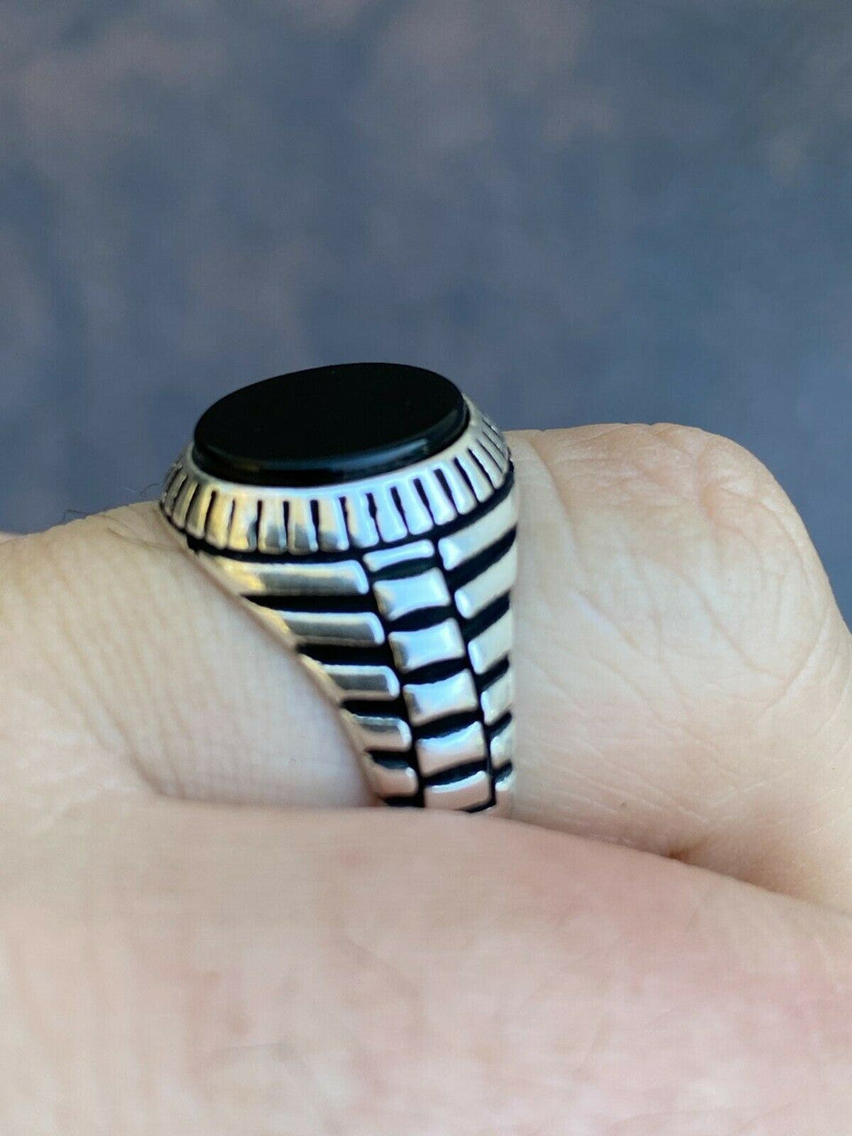 HarlemBling Mens Real Solid 925 Sterling Silver Black Onyx Signet Ring Round Pinky Sz 7-13