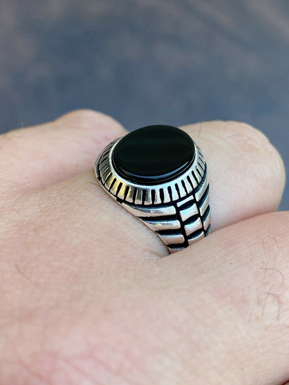 HarlemBling Mens Real Solid 925 Sterling Silver Black Onyx Signet Ring Round Pinky Sz 7-13