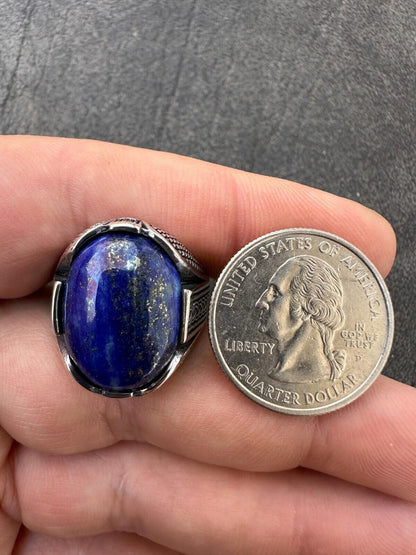HarlemBling Mens Real Solid 925 Sterling Silver Blue Lapis Lazuli Gemstone Ring Sizes 6-13
