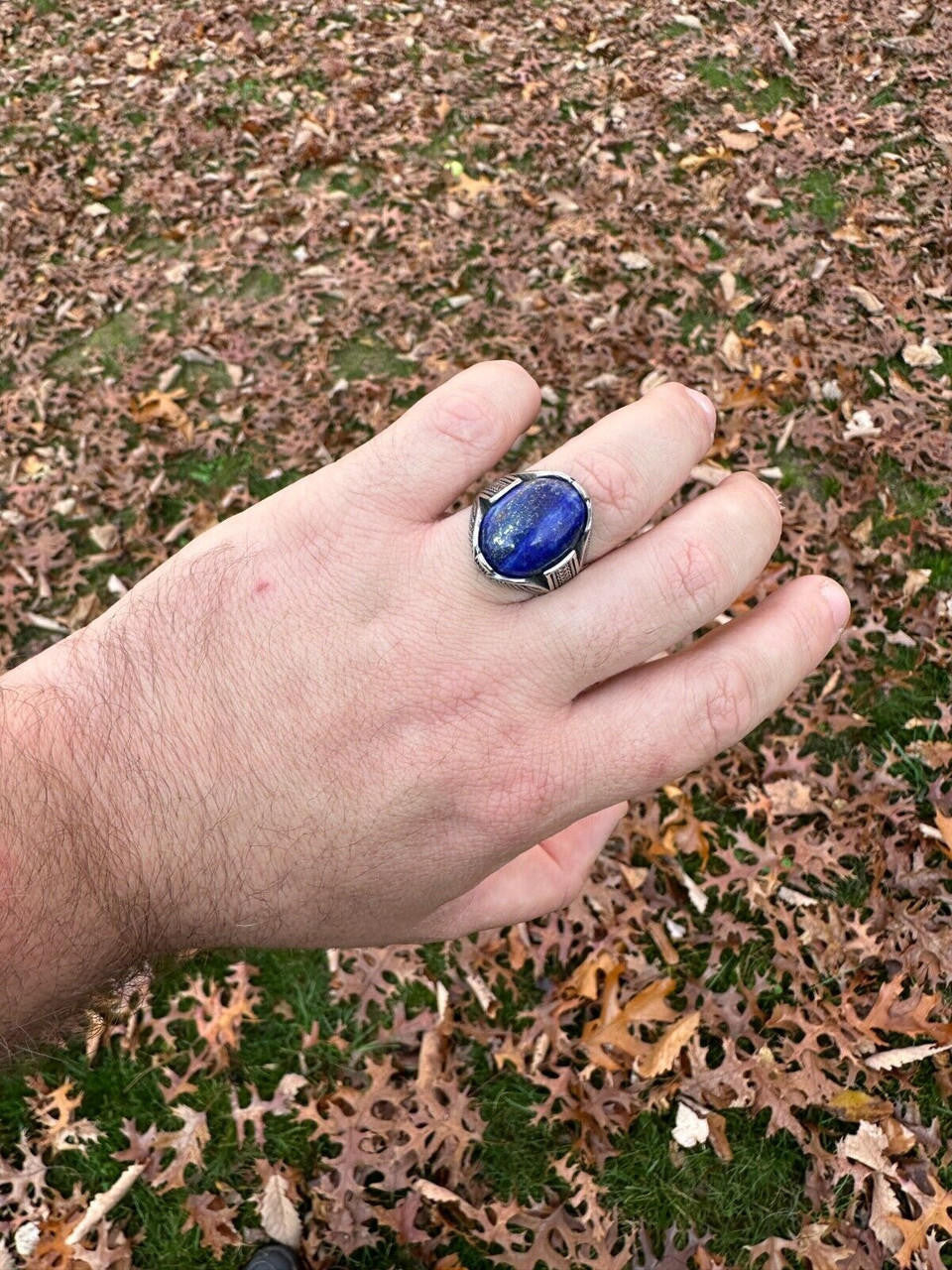 HarlemBling Mens Real Solid 925 Sterling Silver Blue Lapis Lazuli Gemstone Ring Sizes 6-13