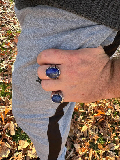 HarlemBling Mens Real Solid 925 Sterling Silver Blue Lapis Lazuli Gemstone Ring Sizes 6-13
