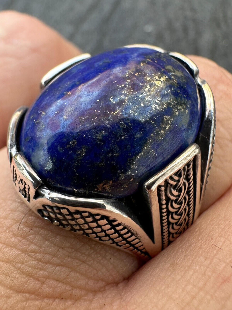 HarlemBling Mens Real Solid 925 Sterling Silver Blue Lapis Lazuli Gemstone Ring Sizes 6-13
