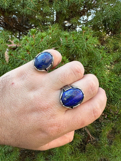 HarlemBling Mens Real Solid 925 Sterling Silver Blue Lapis Lazuli Gemstone Ring Sizes 6-13