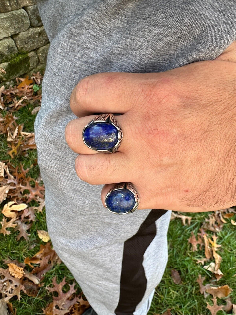 HarlemBling Mens Real Solid 925 Sterling Silver Blue Lapis Lazuli Gemstone Ring Sizes 6-13