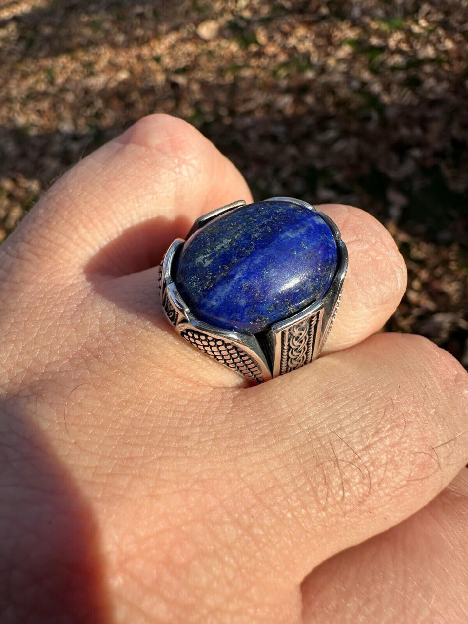 HarlemBling Mens Real Solid 925 Sterling Silver Blue Lapis Lazuli Gemstone Ring Sizes 6-13