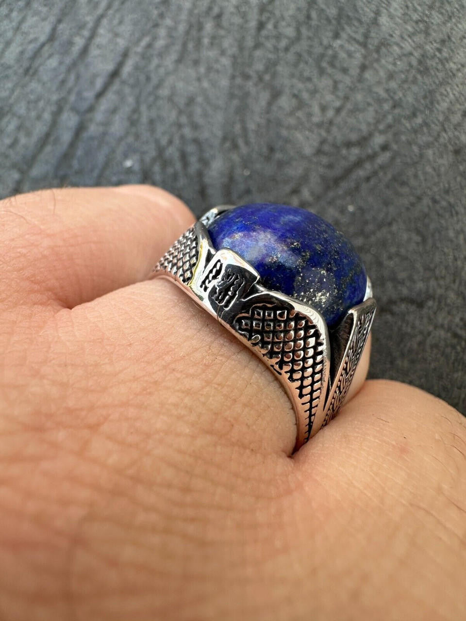 HarlemBling Mens Real Solid 925 Sterling Silver Blue Lapis Lazuli Gemstone Ring Sizes 6-13