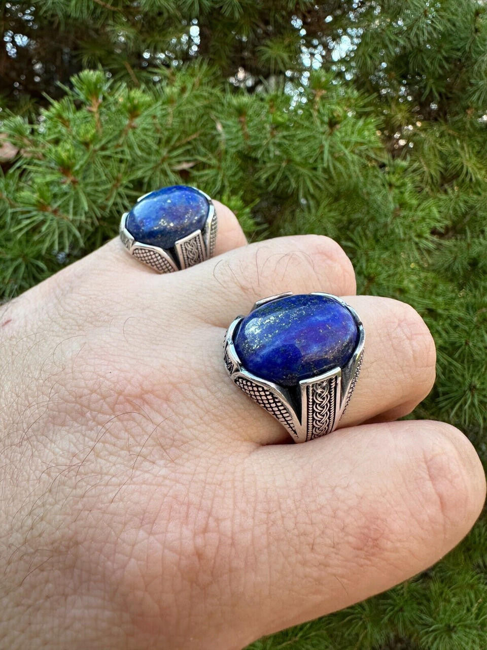 HarlemBling Mens Real Solid 925 Sterling Silver Blue Lapis Lazuli Gemstone Ring Sizes 6-13