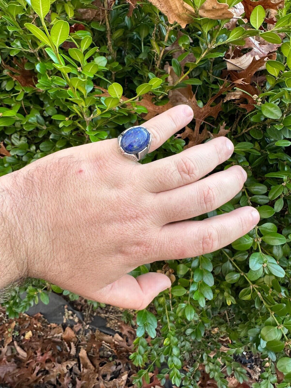 HarlemBling Mens Real Solid 925 Sterling Silver Blue Lapis Lazuli Gemstone Ring Sizes 6-13