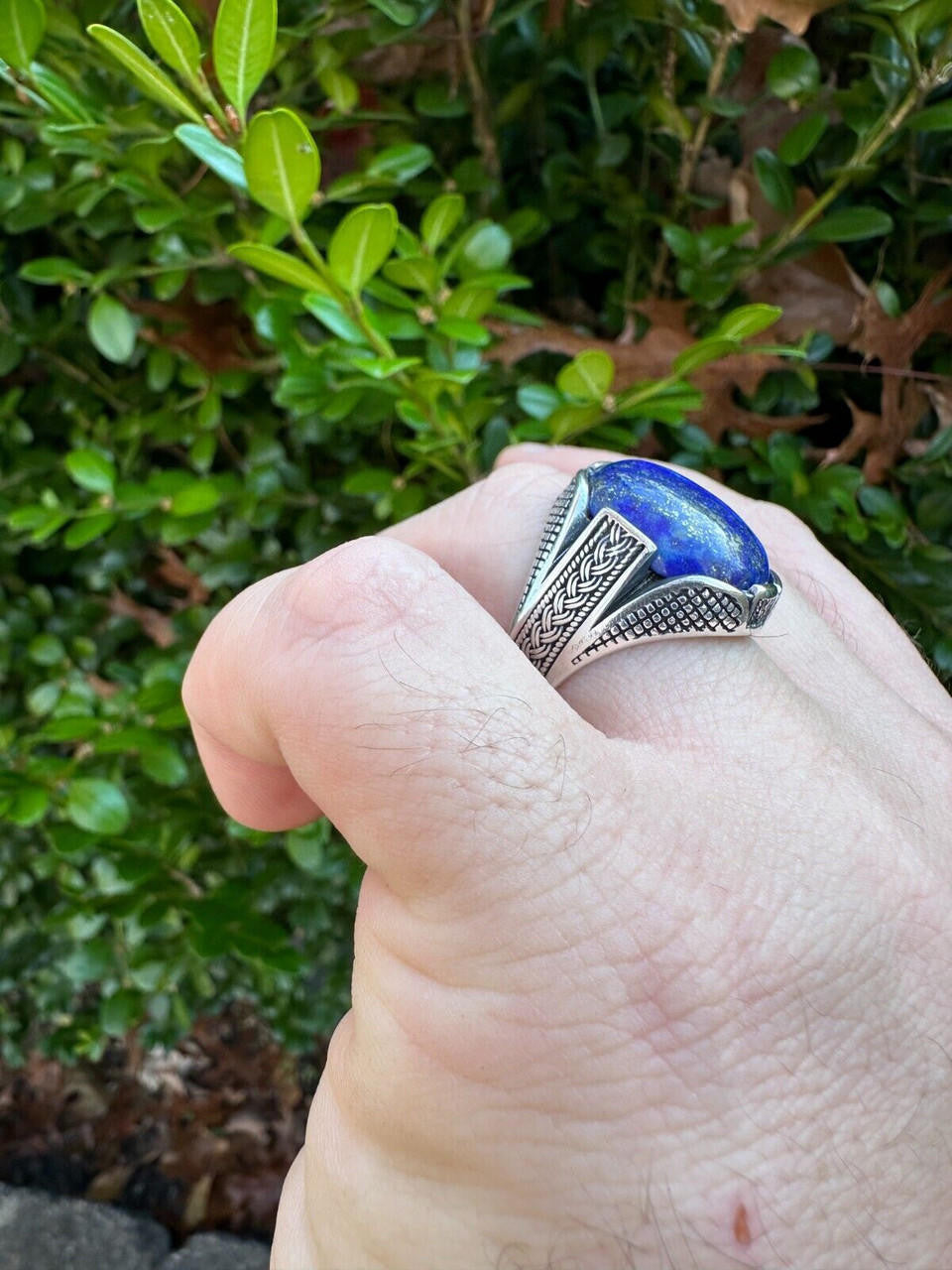 HarlemBling Mens Real Solid 925 Sterling Silver Blue Lapis Lazuli Gemstone Ring Sizes 6-13