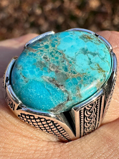 HarlemBling Mens Real Solid 925 Sterling Silver Blue Turquoise Natural Native Gemstone Ring